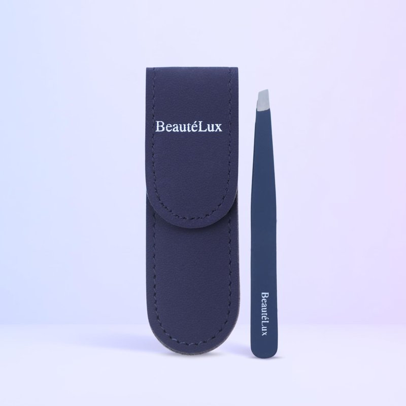 Slant Tip Eyebrow Tweezer for women & men – Stainless Steel Tweezers, Stocking Stuffer for women & men Facial Hair Removal tweezers for Chin hair, Ingrown Hair tweezer, Blue Travel tweezers with case