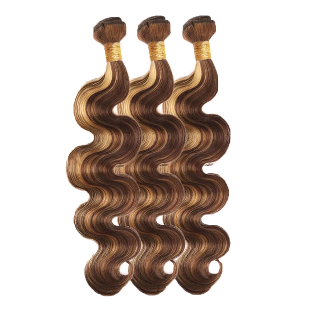 24 26 28 Inch P4/27 Blonde Bundles Human Hair Body Wave 3 Bundles Brazilian Remy Hair 50 Grams/Bundle 10A Grade Highlight Blonde Body Wave Bundle Unprocessed Virgin Hair Weaves Extensions