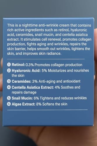 Retinol Face Cream with Hyaluronic Acid & Snail Mucin - Anti-Aging Moisturizer for Women & Men, 1.7oz