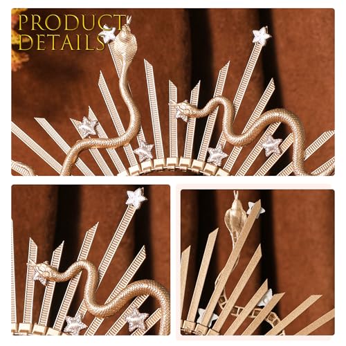 Medusa Halo Crown Headpiece - Gold Snake Spiked Sunburst Headband, Adjustable Costume Accessory