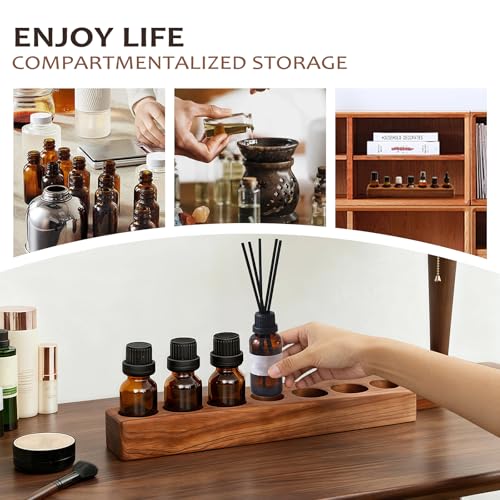 Consnew Reddish-Brown Natural Ebony Wood Essential Oil Holder with 7 Compartments