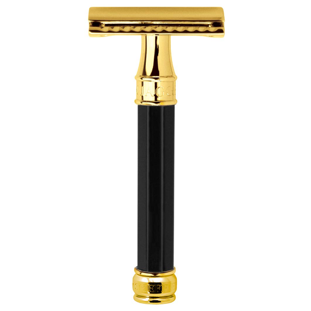 Double Edge Safety Razor, Regular Handle, Black and Gold Plated Octagonal