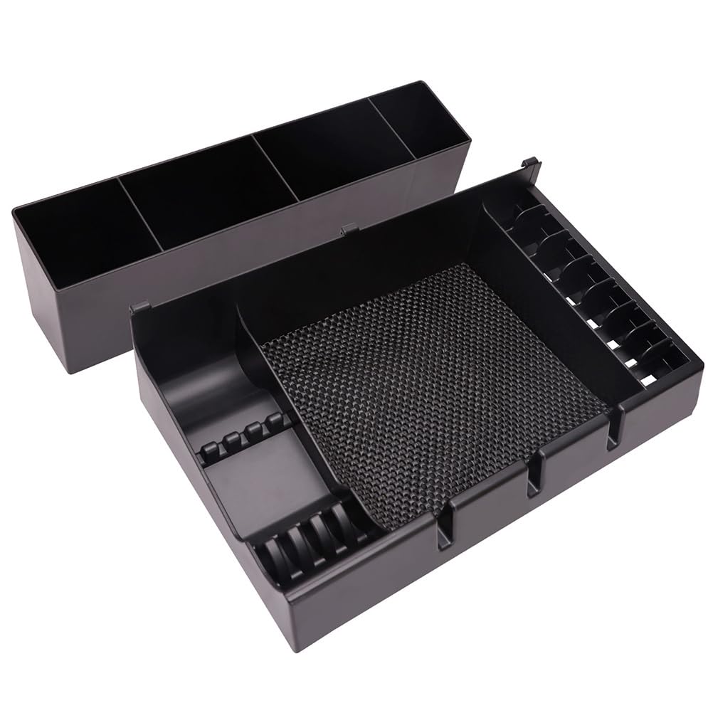 FRCOLOR Clipper Organizer for Barber with Multi-Compartment Push-Cut Storage Box and Clipper Guard Holder Salon Station Haircut Tools Keeper 15X12X4 Inches