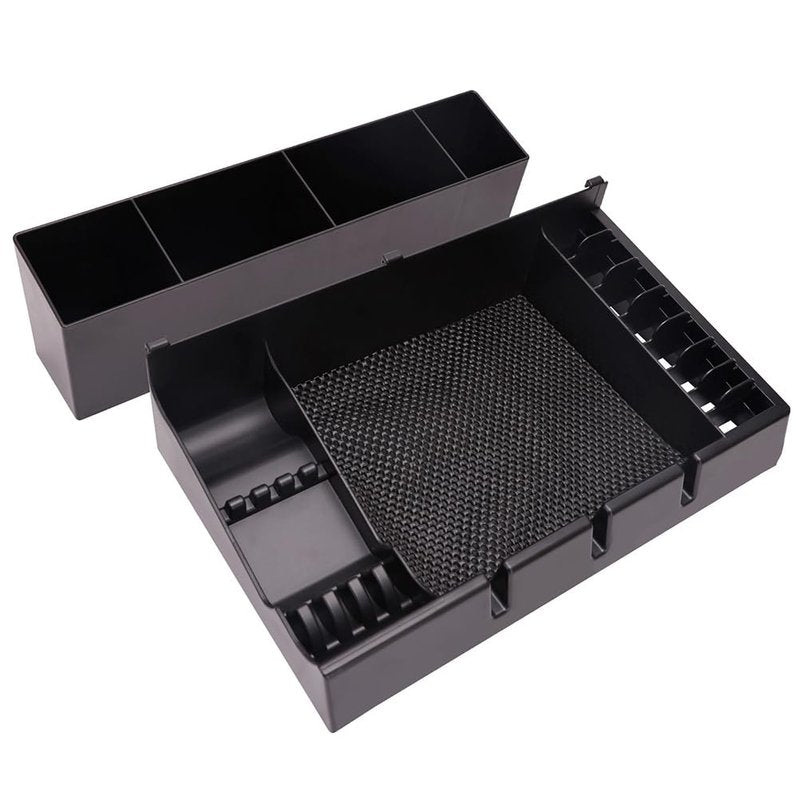 FRCOLOR Clipper Organizer for Barber with Multi-Compartment Push-Cut Storage Box and Clipper Guard Holder Salon Station Haircut Tools Keeper 15X12X4 Inches