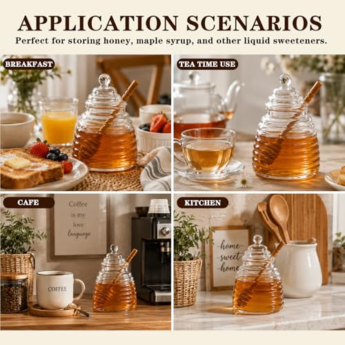 Glass Honey Pot with Dipper Set - 16.9 Oz Honey Dispenser