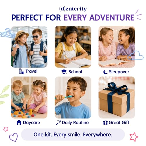 Kids Oral Care Kit - 9 Piece Toothbrushes, Floss Picks, Travel Pouch & Giraffe Toy