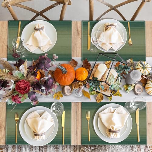 Emvency Geometric Striped Placemats Set of 4 - 12x18 Inch Sage Green