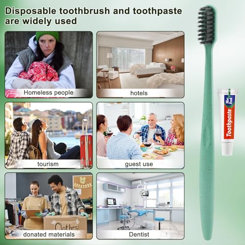 HOFASON Disposable Toothbrushes with Toothpaste, 50 Pack Travel Set