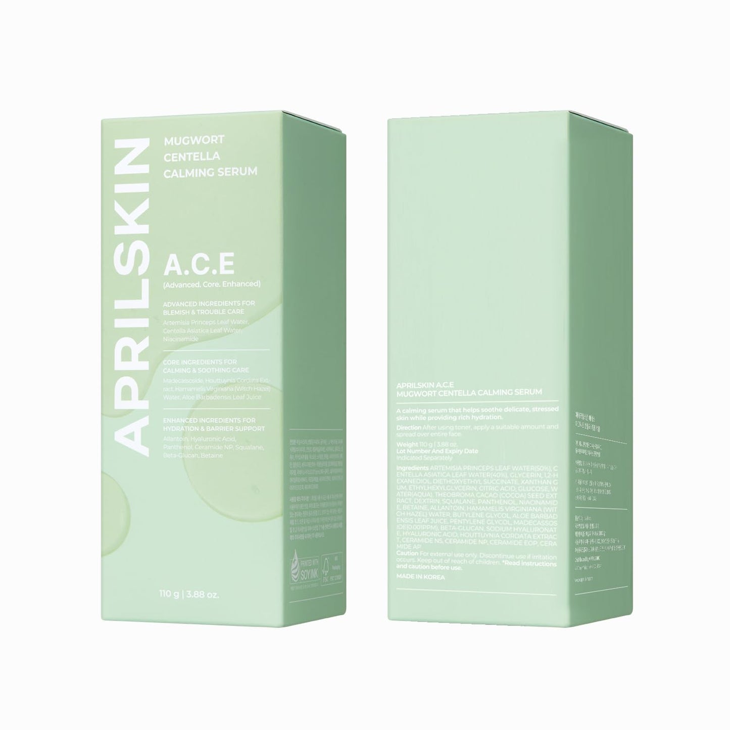 APRILSKIN A.C.E Serum|Mugwort Centella Serum for Soothing & Calming|3-Second Calming|Mugwort Leaf Water 50% + Centella Leaf Water 40% for Troubled Skin|Korean Skin Care|3.88 oz