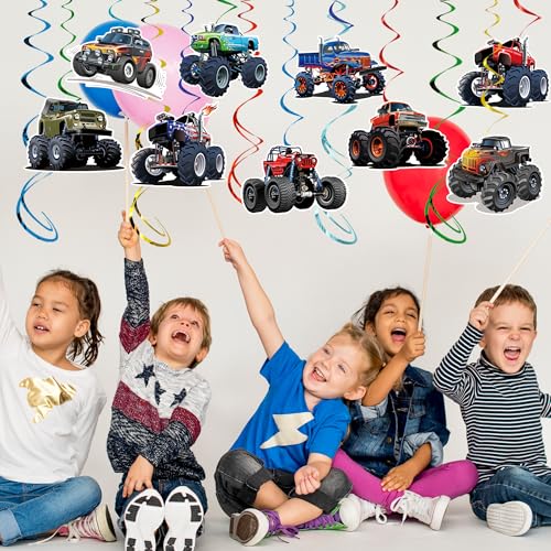 30pcs Monster Truck Hanging Swirls Decorations – Pre-Assembled Birthday Party Decor