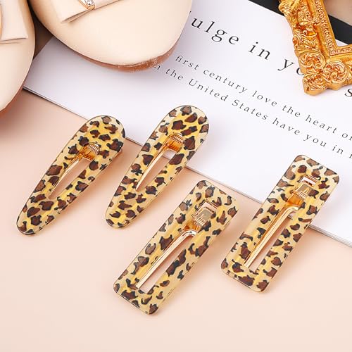Mabor Leopard Print Hair Clips - 4Pcs Vintage Acrylic Barrettes