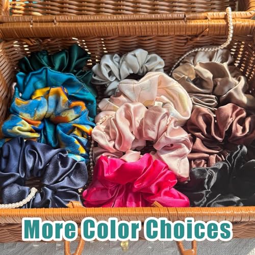 LumeSilk Pure Silk Scrunchies - 100% Mulberry Silk (Emerald, Sage & Mint Green, 3 Pack)