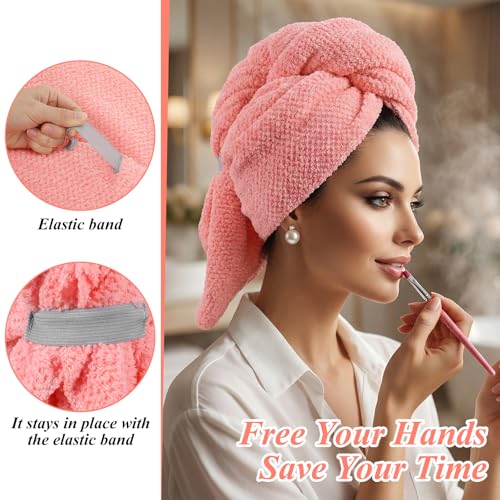 Microfiber Hair Towel Wraps for Women - 4 Pack, Quick Dry & Absorbent
