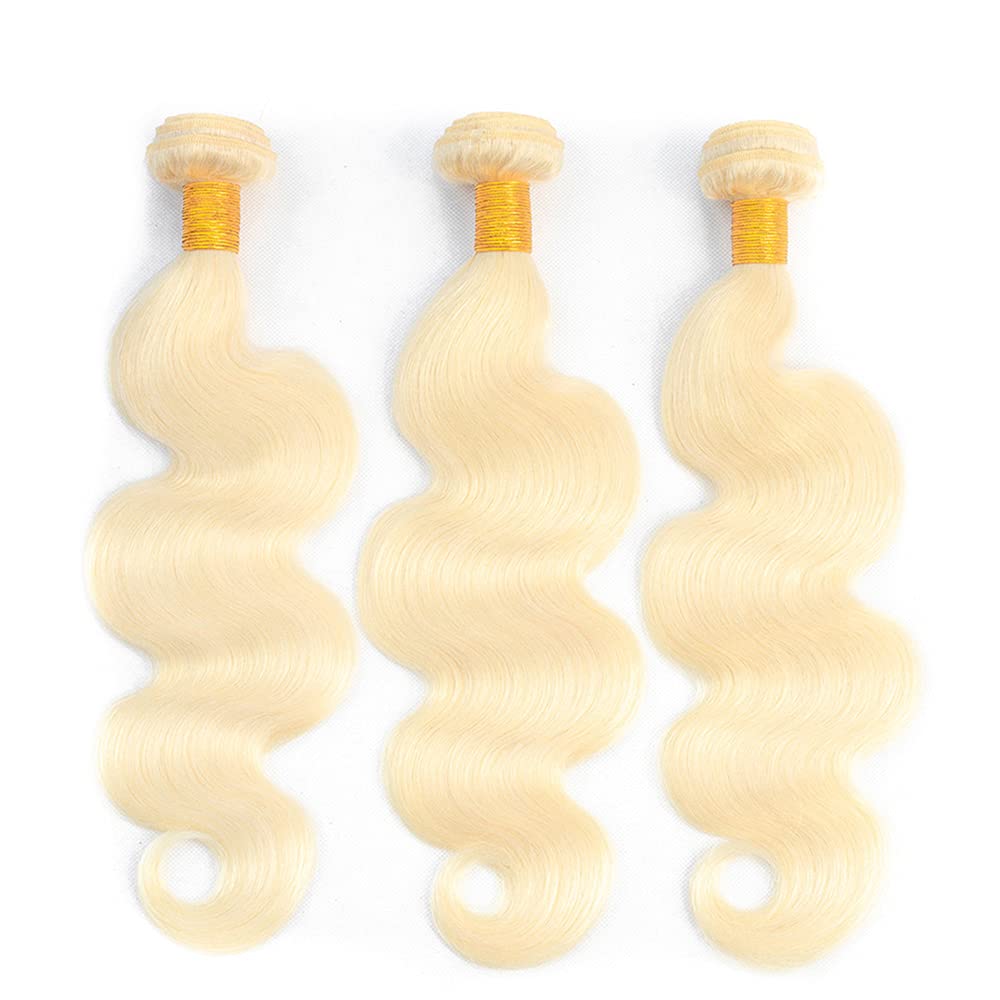 #613 Blonde Bundles Human Hair Body Wave Bundles 24 26 28 Inch Body Wave Bundles Unprocessed Brazilian Virgin Hair Deals Quick Weave Hair Extensions 3 Bundle 50 Gram Per Bundle