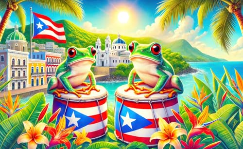 Puerto Rico Coqui Frog Flag Banner 71x43 in | Tropical Island Decor