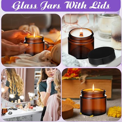 2 oz Amber Glass Jars with Black Lids - 12 Pcs for Candle Making & Storage