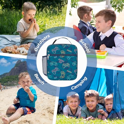 Clastyle Gamer Lunch Bag | Insulated Blue Gamepad Lunch Box for Kids