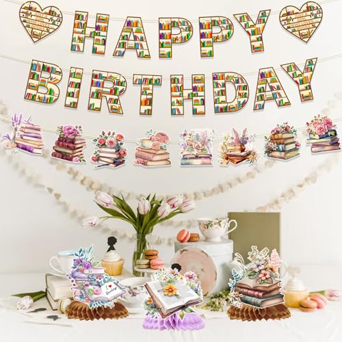 Book Themed Birthday Party Decorations with Honeycomb Centerpieces