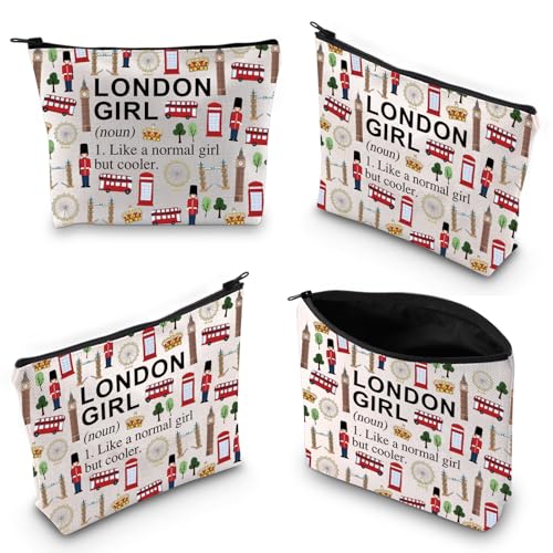 London Theme Makeup Bag - Cotton Linen Travel Cosmetic Pouch for Women