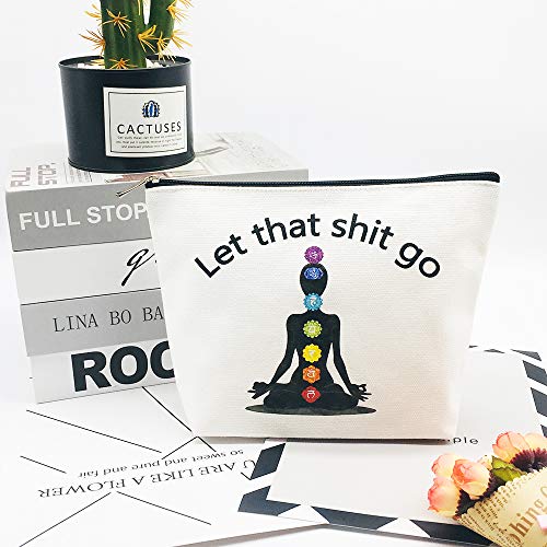 Charmoly Yoga Makeup Bag - 100% Cotton Canvas Cosmetic Pouch with Zipper