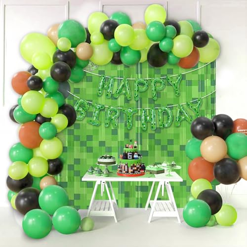 Green Pixel Miner Foil Fringe Curtains - 2 Pack, 3.3x6.6ft for Gamer Party