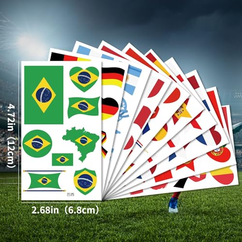 Maigitur Pattern Q44 World Flag Temporary Tattoos 10 Sheets Multicultural Stickers