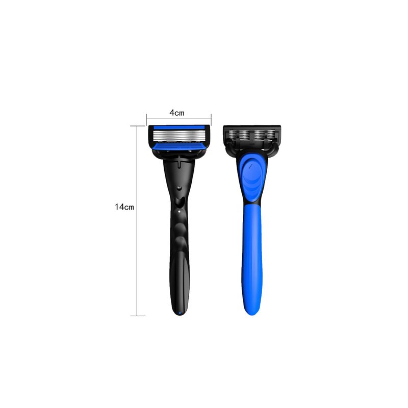 6-Blade Razor,Plastic Anti-slip Men Manual Refill Cartridges razors, 1 handle and 8 refill razor cartridges, Reusable Face Cleansing Care Tool, Shave Supplies for Men and Women - Black