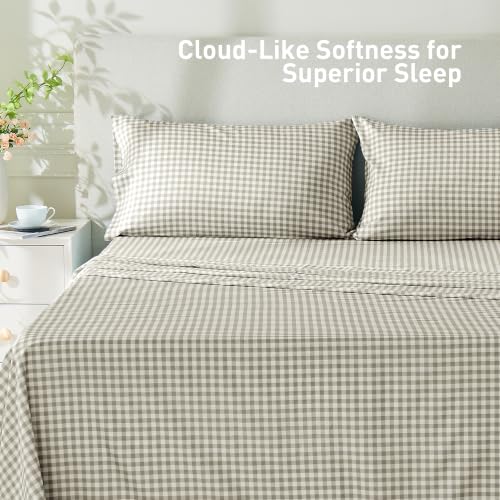 King Size Tan Gingham Pillowcase Set - Soft Microfiber, 20x36