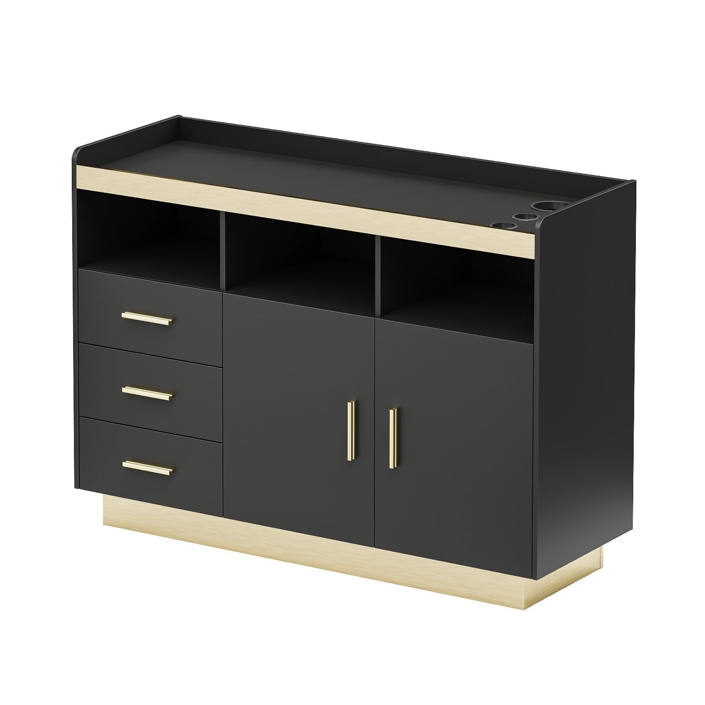 Oakvera Salon Station for Hair Styling, Professional Barber Storage Cabinet with 3 Drawers, 3 Hot Tool Holders and 3 Open Shelves, Freestanding Beauty Salon Spa Storage Furniture