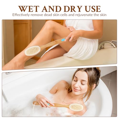 Anti-slip 2-Pk Double-Sided Body Brush with Long Handle – Back Scrubber, Soft & Firm Bristles, Wet/Dry