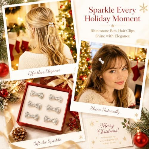 WILLBOND 6 Pcs Mini Rhinestone Hair Clips - Silver Bling Bow Barrettes for Women (Variation: Silver)