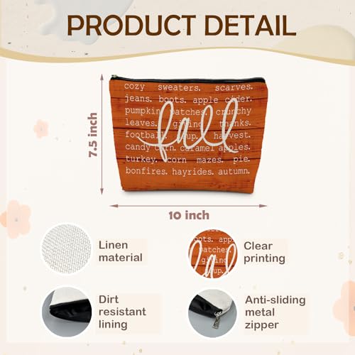 Fall Orange Cosmetic Bag - Thanksgiving Gift for Women, Fall Themed Makeup Purse