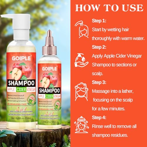 Goiple 2 in 1 Apple Cider Vinegar Shampoo & Conditioner - 12.45 FLOZ - Sulfate Free for Curly Hair, Dreadlocks, and Braids