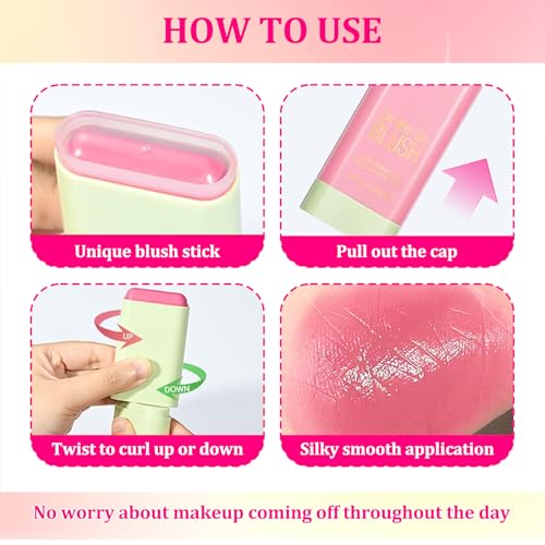 PPPanYiDi 3PCS Multi-Use Cream Blush Stick Set with Sponges - Natural, Hydrating & Long-Lasting for Cheeks, Eyes, Lips (Variation 001)