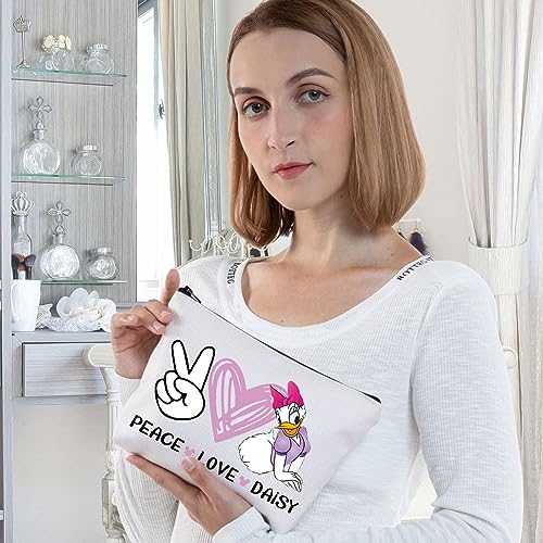 Daisy Print Cosmetic Bag - Waterproof Canvas Makeup Organizer Pouch