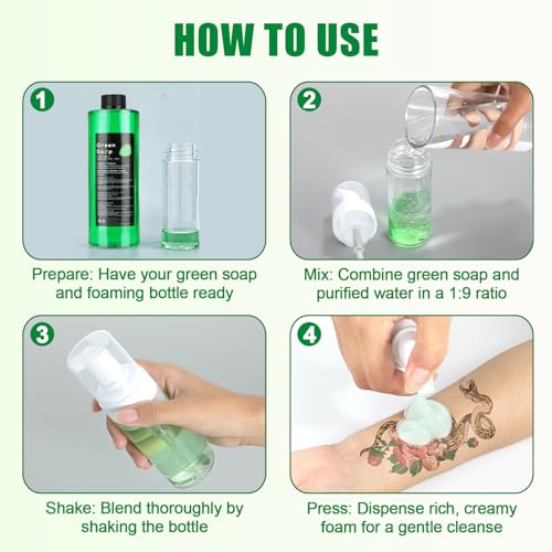 Green Soap Tattoo Kit 16.9OZ with 7OZ Foam Bottle - Combofix Tattoo Aftercare