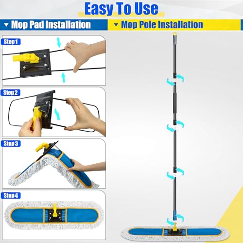24" Heavy Duty Commercial Dust Mop with 2 Cotton Pads