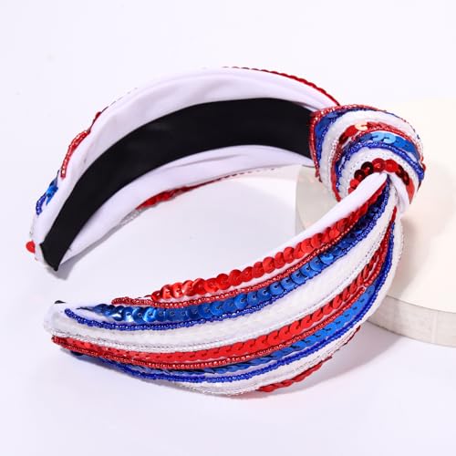 Patriotic Sequin Knotted Headband - Red White and Blue USA Hair Accessory