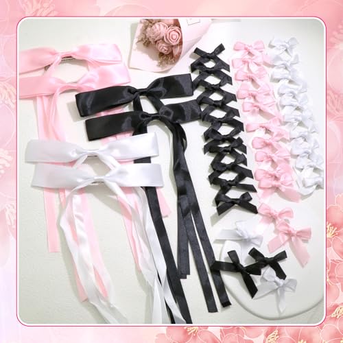 Beige 34PCS Pink Bow Hair Clips Set for Girls & Women - Satin & Tassel Style