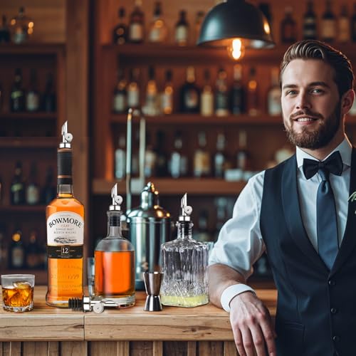 Stainless Steel Liquor Pourers with Automatic Flip Caps - 6 Pack
