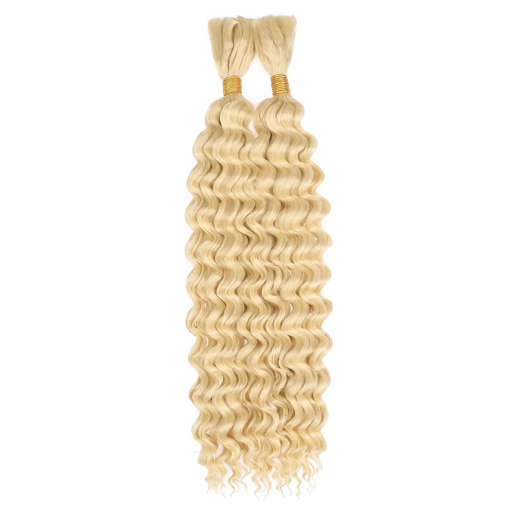 Blonde Braiding Hair 100g 14 14 Inch 613 Deep Curly Wave 2 Bundles Bulk Human Hair for Braiding Color 613 Blonde Braiding Hair