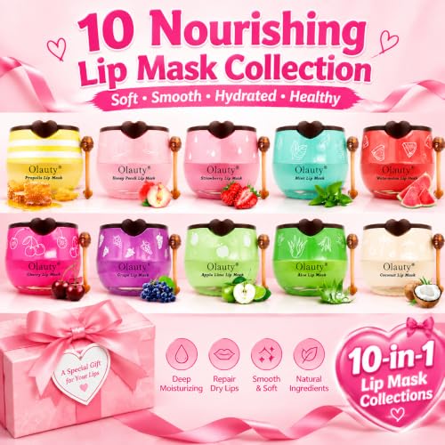 Bee Lip Balm Honey Pot with Varieties - Moisturizing Lip Mask for Dry Lips, Includes Strawberry Watermelon Peach Mint Cherry Coconut