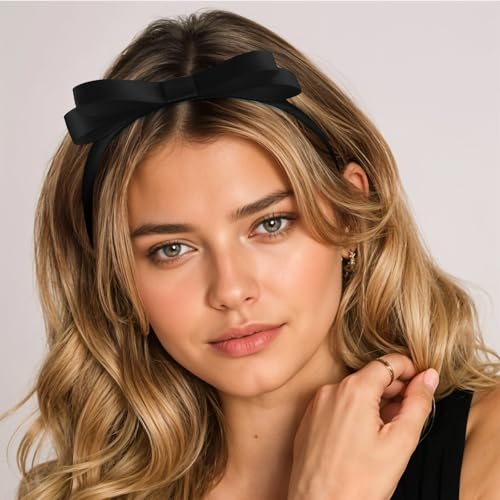 Tyqour 2 Pcs Black Bow Headband for Women - Cute Hair Accessories