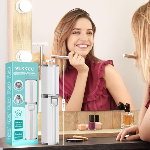 Facial Hair Removal for Women: 2-in-1 Rechargeable Nose Hair & Eyebrow Trimmer, Face Shaver with Built-in LED Light for Removing Chin, Upper and Lower Lip Area Peach Fuzz