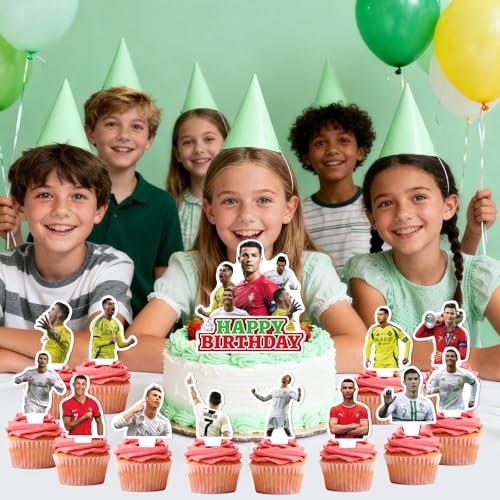 25 Pcs Soccer Ronaldo Cake and Cupcake Toppers Set