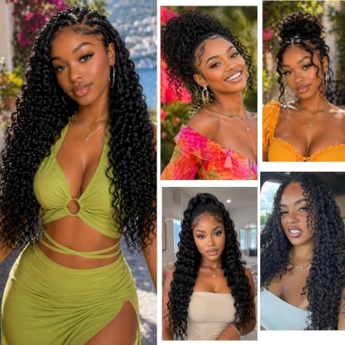 Yebo 18 Inch Deep Wave Feather Crochet Hair Extensions 50 Strands - Synthetic, Pre-Looped & Pre-Separated for Easy Styling