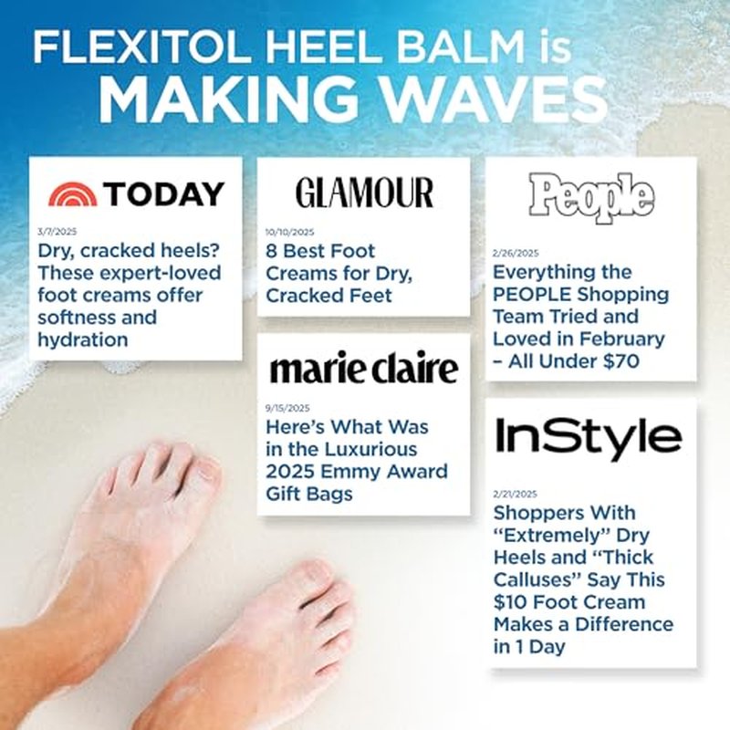 Flexitol Heel Balm, Cracked Heel Cream & Foot Balm, Intensive Hydration for Dry, Rough Feet & Heels, Urea-Based Moisturizing Cream, 4 oz Tube