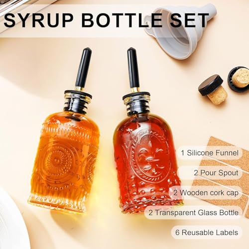 Gegewawa Glass Syrup Bottles for Coffee Bar - 2-Pack, 7 oz