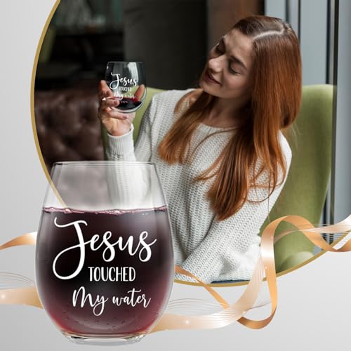 Funny Christian Wine Glass - Jesus Touched My Water, 15oz Gift