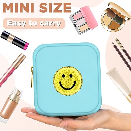 6 Pcs Mini Preppy Makeup Bags - Chenille Letter Nylon Cosmetic Pouch (Fresh Color)